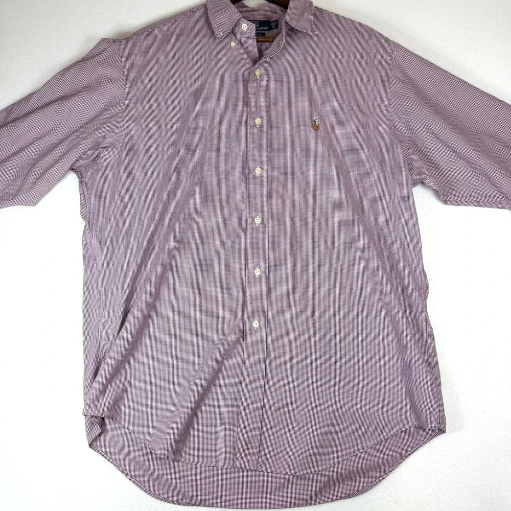 Polo Ralph Lauren Yarmouth Shirt Mens 16.5 42 Red Blue Micro Houndstooth Oxford